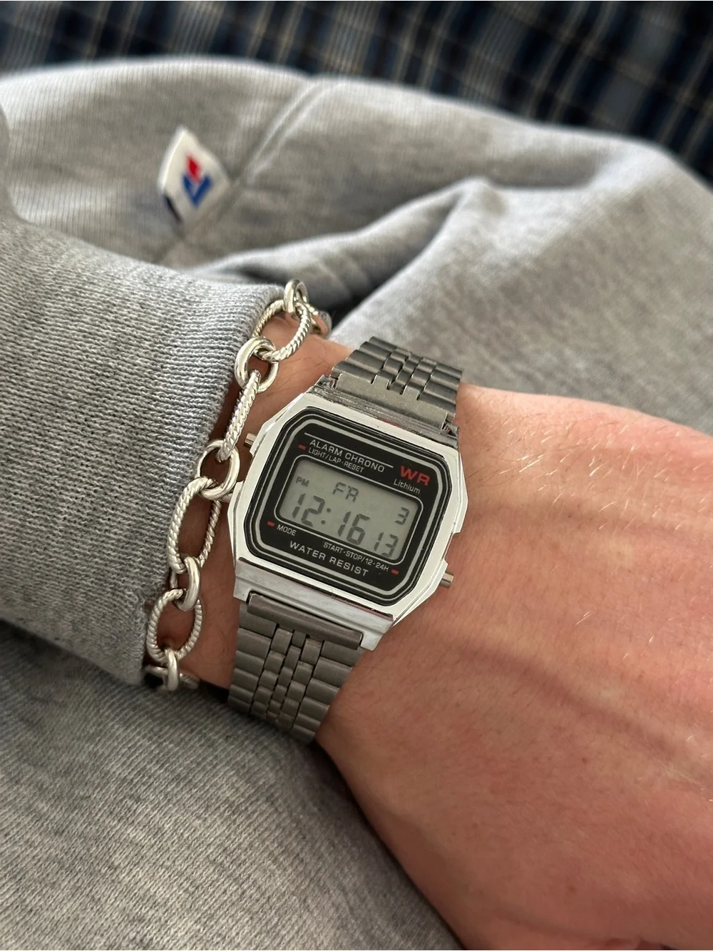 Stainless Steel Digital Alarm Chrono Watch - Silver